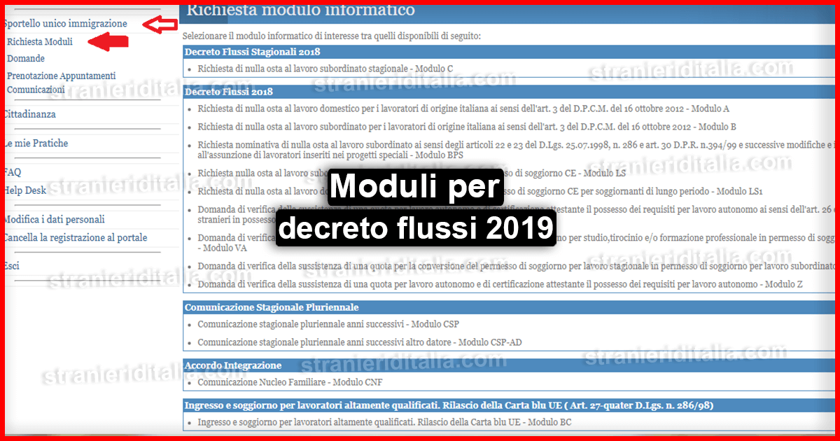 Moduli per decreto flussi 2019
