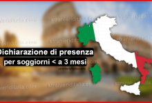 Dichiarazione di presenza per soggiorni inferiori a 3 mesi in Italia