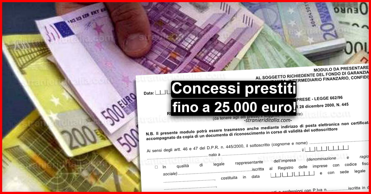 Concessi prestiti fino a 25.000 euro: Ecco il modulo (PDF)