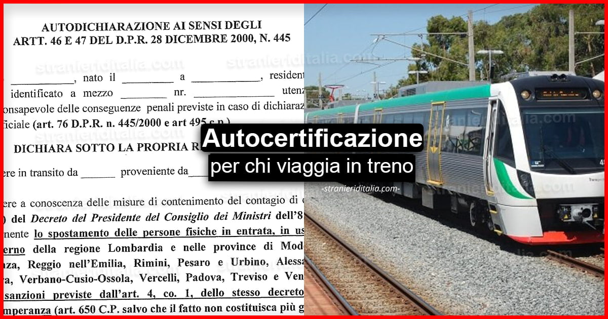Autocertificazione per chi viaggia in treno | Stranieri d'Italia