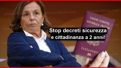 Lamorgese: Stop decreti sicurezza Salvini, cittadinanza a 2 anni!