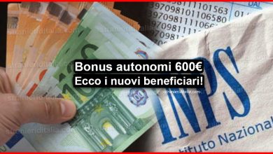Bonus autonomi 600 euro: Ecco chi sono i nuovi beneficiari