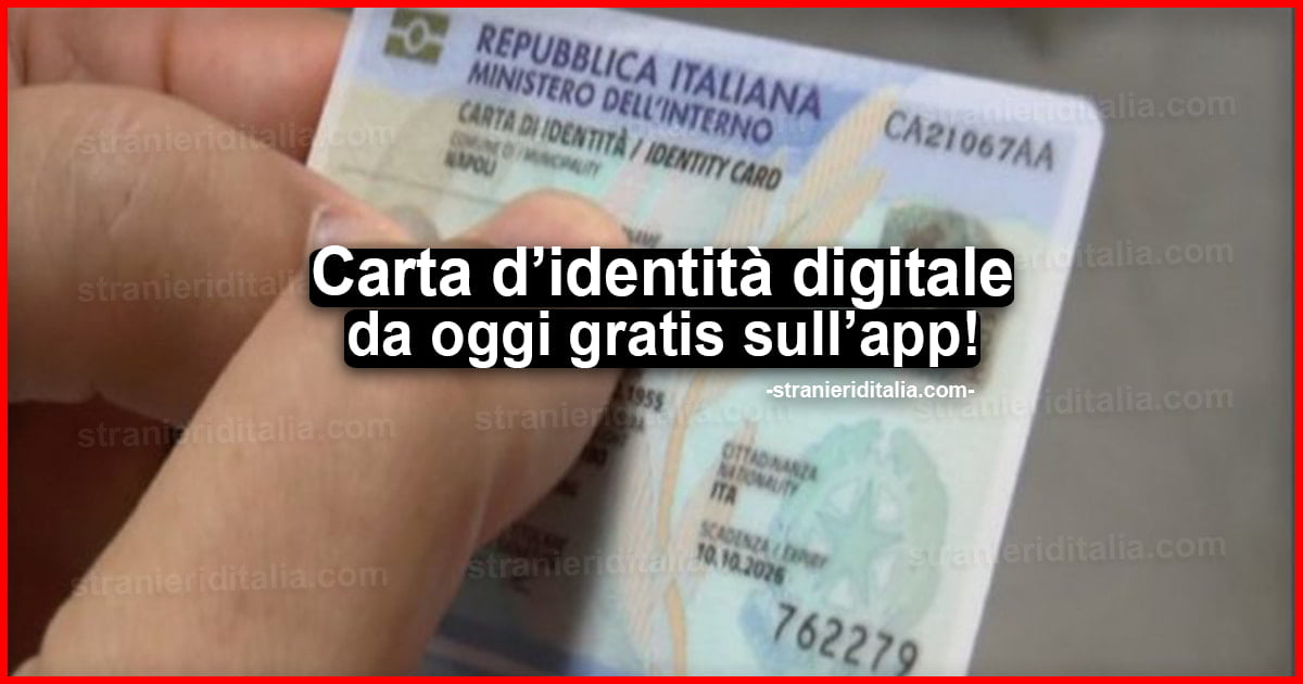 Nuova Carta d’identità digitale: da oggi gratis sull’app