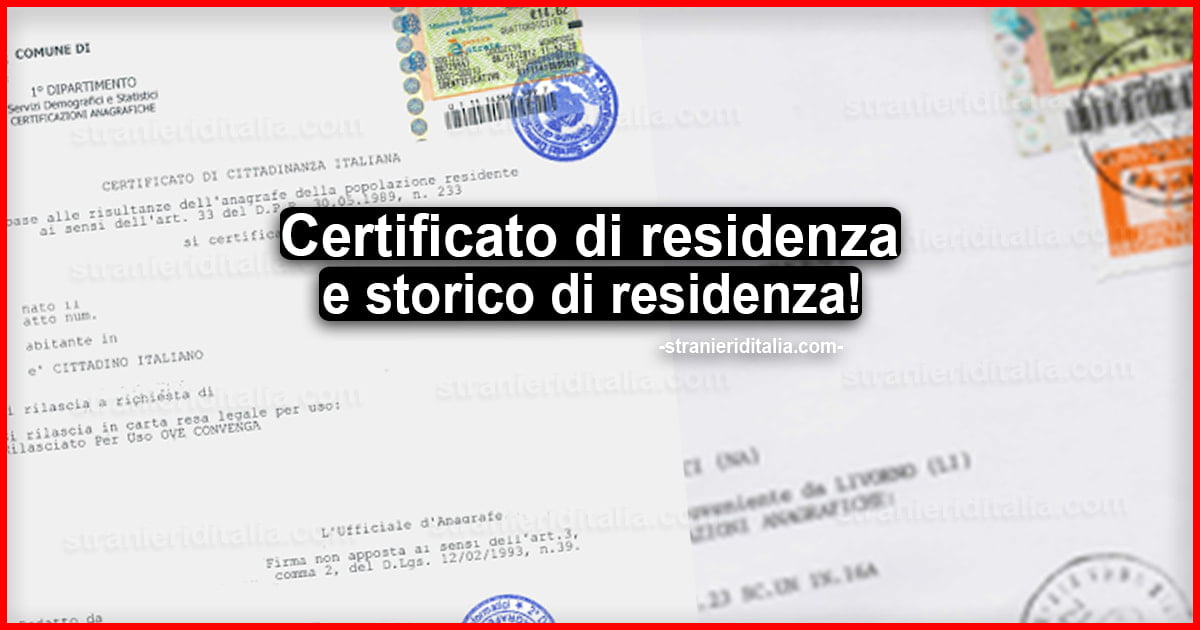 Differenza tra certificato di residenza e storico di residenza