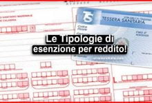 Le tipologie di esenzione per reddito riportate sulla ricetta medica