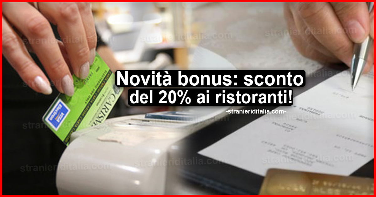 Novità bonus con il Decreto Agosto: sconto del 20% ai ristoranti