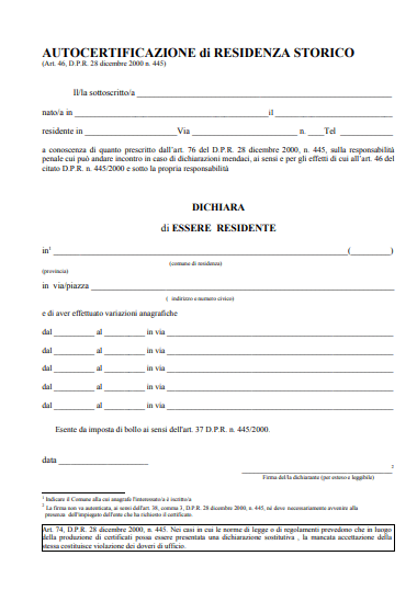 Certificato Storico Di Residenza Per Cittadinanza 2021