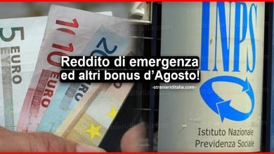 Reddito di emergenza pagamenti agosto ed altri bonus