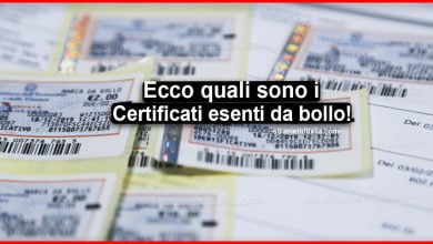 Certificati esenti da bollo: Quali sono