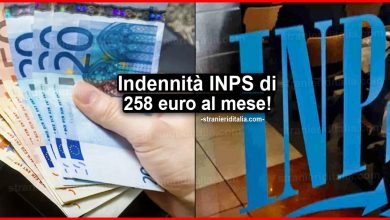Indennità mensile INPS di 258 euro al mese