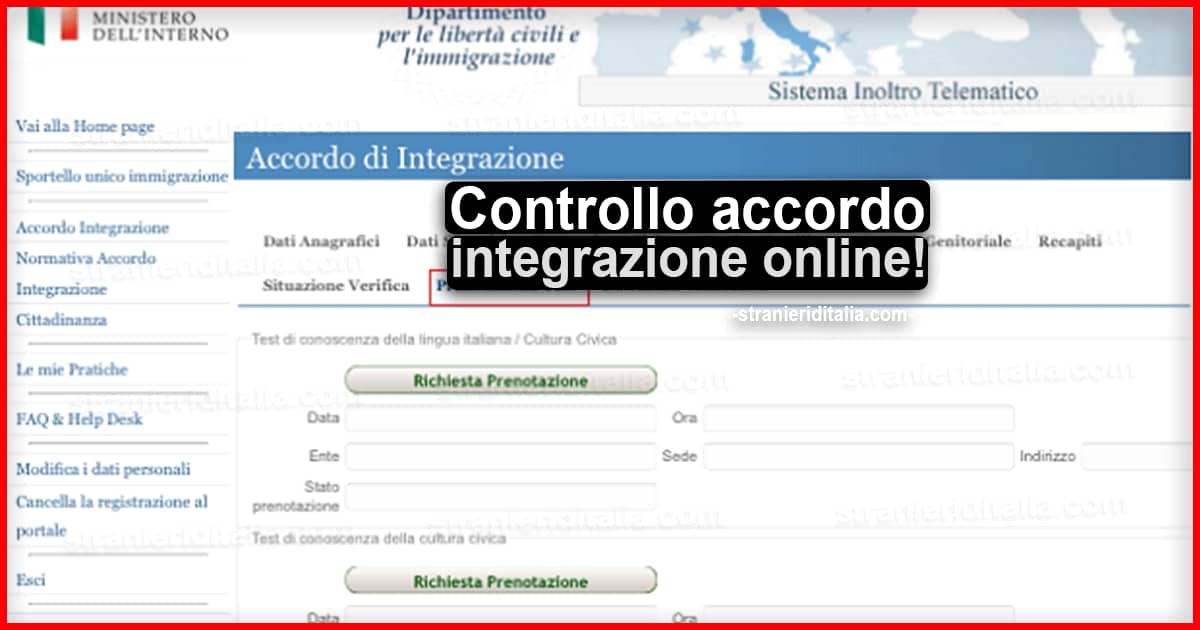 Controllo accordo integrazione online: Accordointegrazione.dlci.interno.it