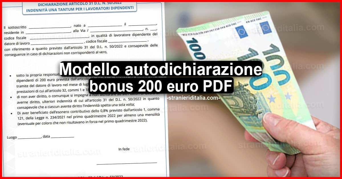 Modello autodichiarazione bonus 200 euro PDF - Ecco come compilarlo!