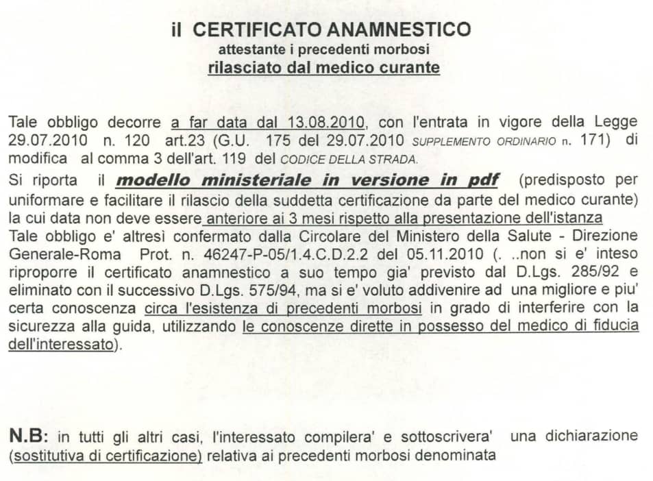 Modello certificato anamnestico patente pdf 2022