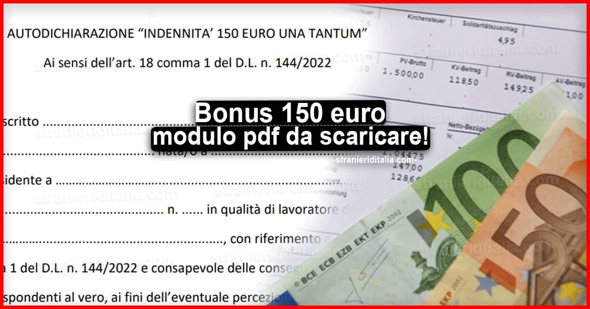 Autodichiarazione bonus 150 euro pdf inps: modulo e come ottenerlo